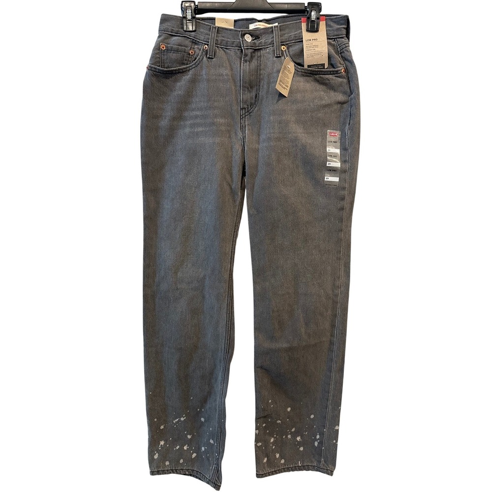 NEW Levis Womens 29 Low Pro Straight Leg Grey Paint Splatter Jeans Acid Wash